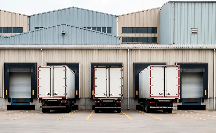 Quai de déchargement avec camions